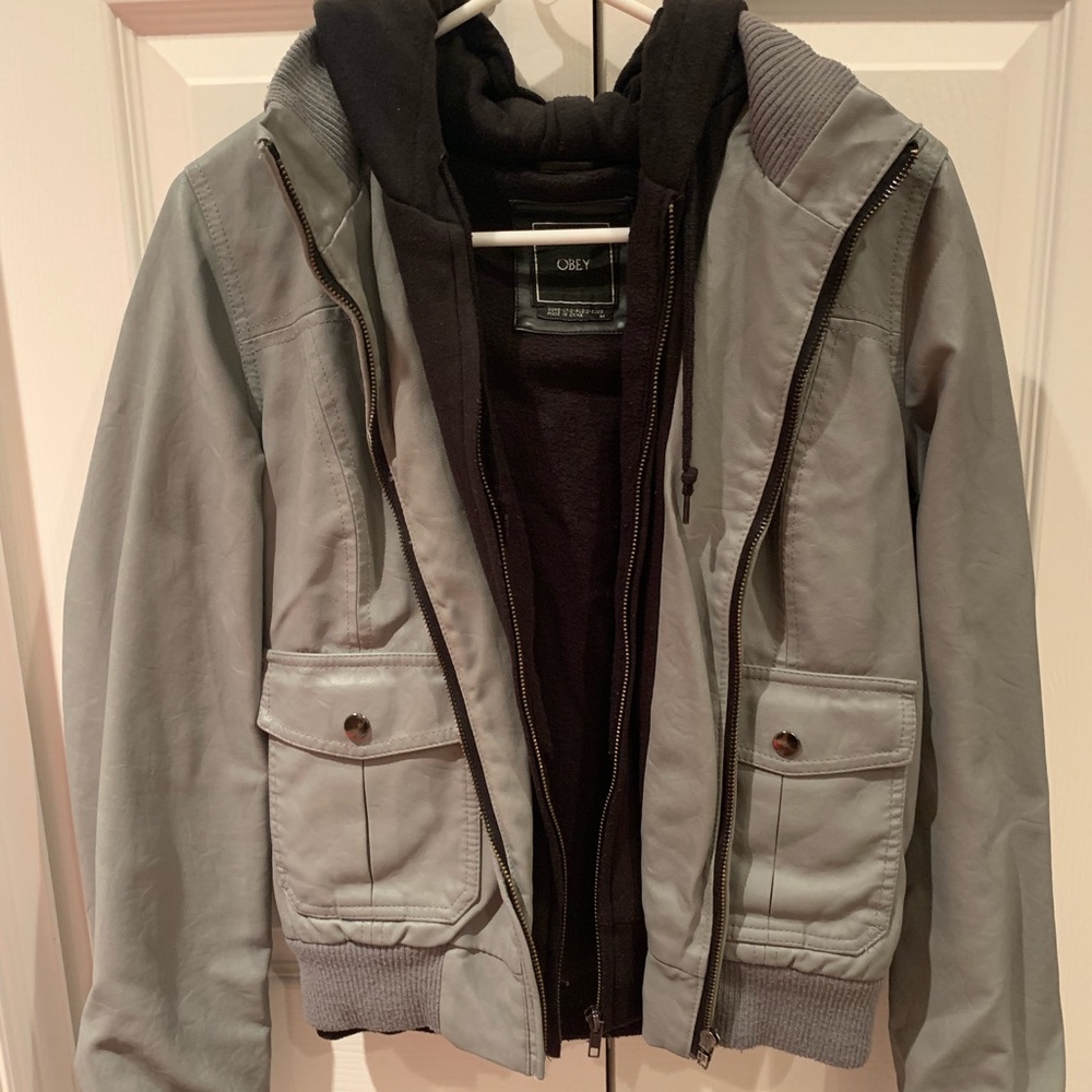 Gray OBEY leather jacket